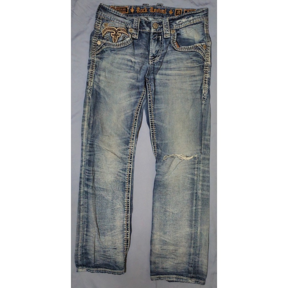 Rock Revival Men's Jeans Rolf Slim Bootcut Embellished Y2K‎ Size 31W/30L